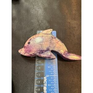 Hand Carved Dolphin Stone Figurine 107g Pastel Marble Look 4”